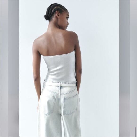 Zara Silver KNIT BUSTIER TOP Size Extra Large XL - Picture 11 of 16